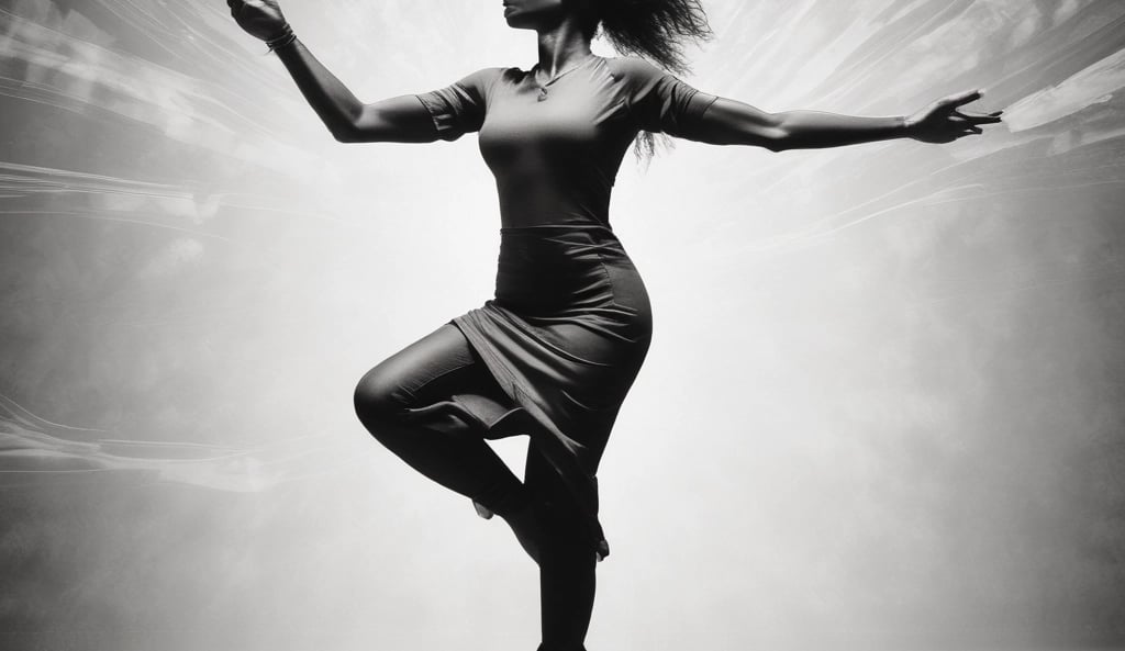 a woman in a dress standing in a studio
