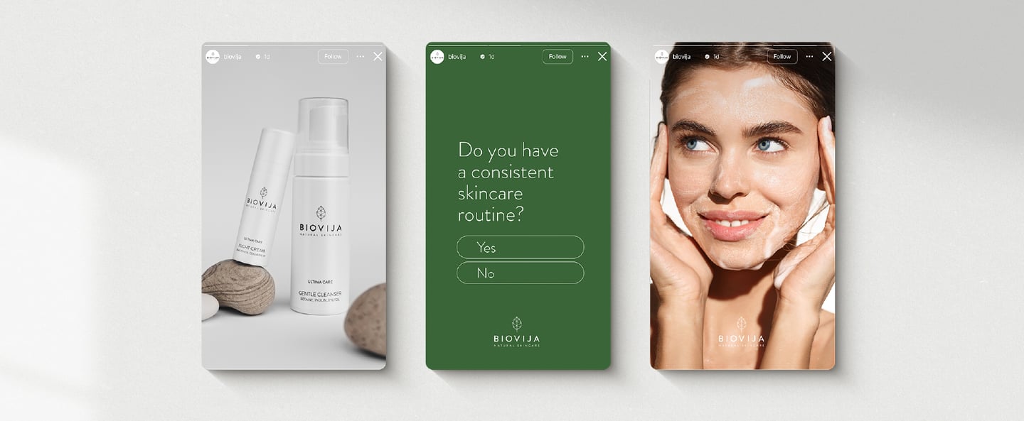 Biovija kosmetikos prekės ženklo vizualinis identitetas socialinių tinklų dizainui