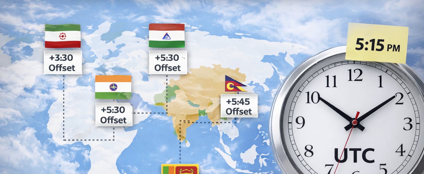 Why Some Countries Have 30-Minute and 45-Minute Time Zones_timenowonline.com