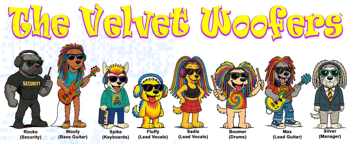 The Velvet Woofers - A five-pup genre bending band that plays Bark and Roll.