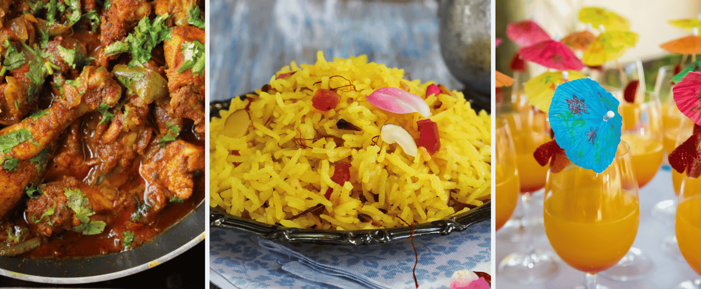 a variety of food items including drinks and drinks