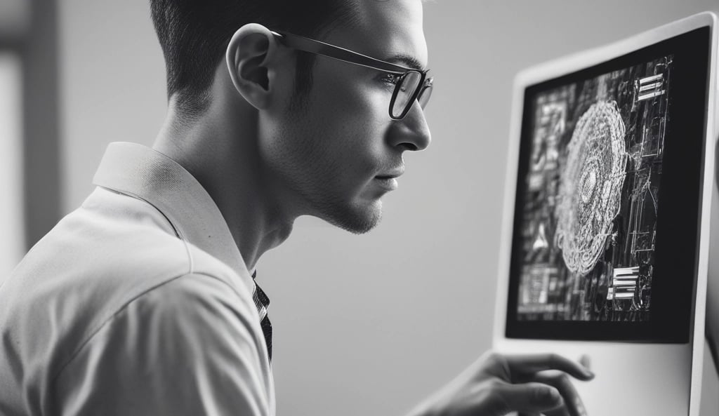 A friendly team collaborating over laptops in a bright, modern office space.