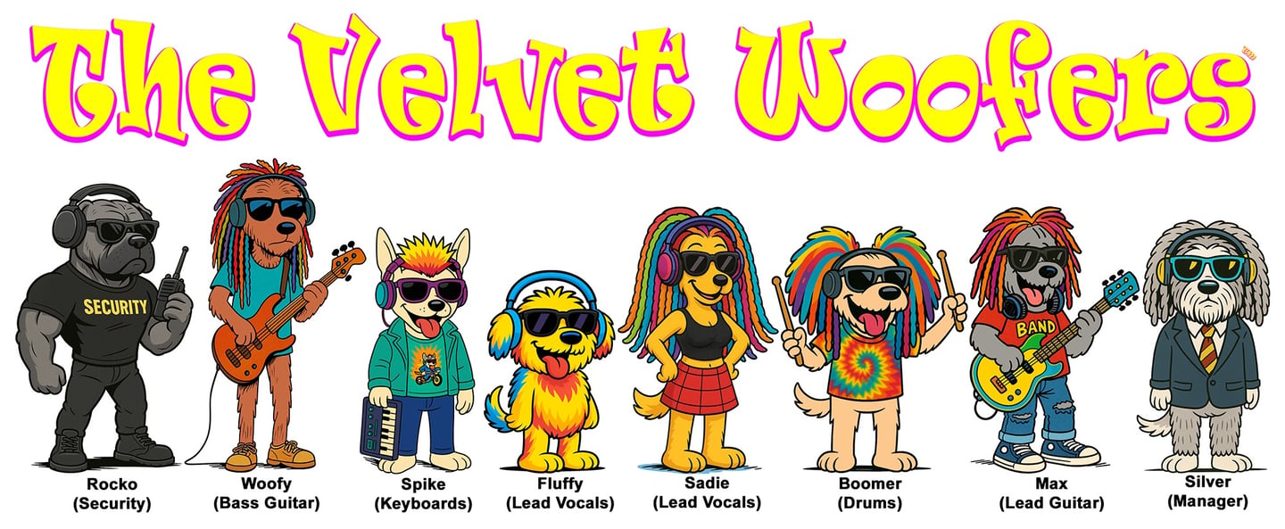 The Velvet Woofers - A five-pup genre bending band that plays Bark and Roll.