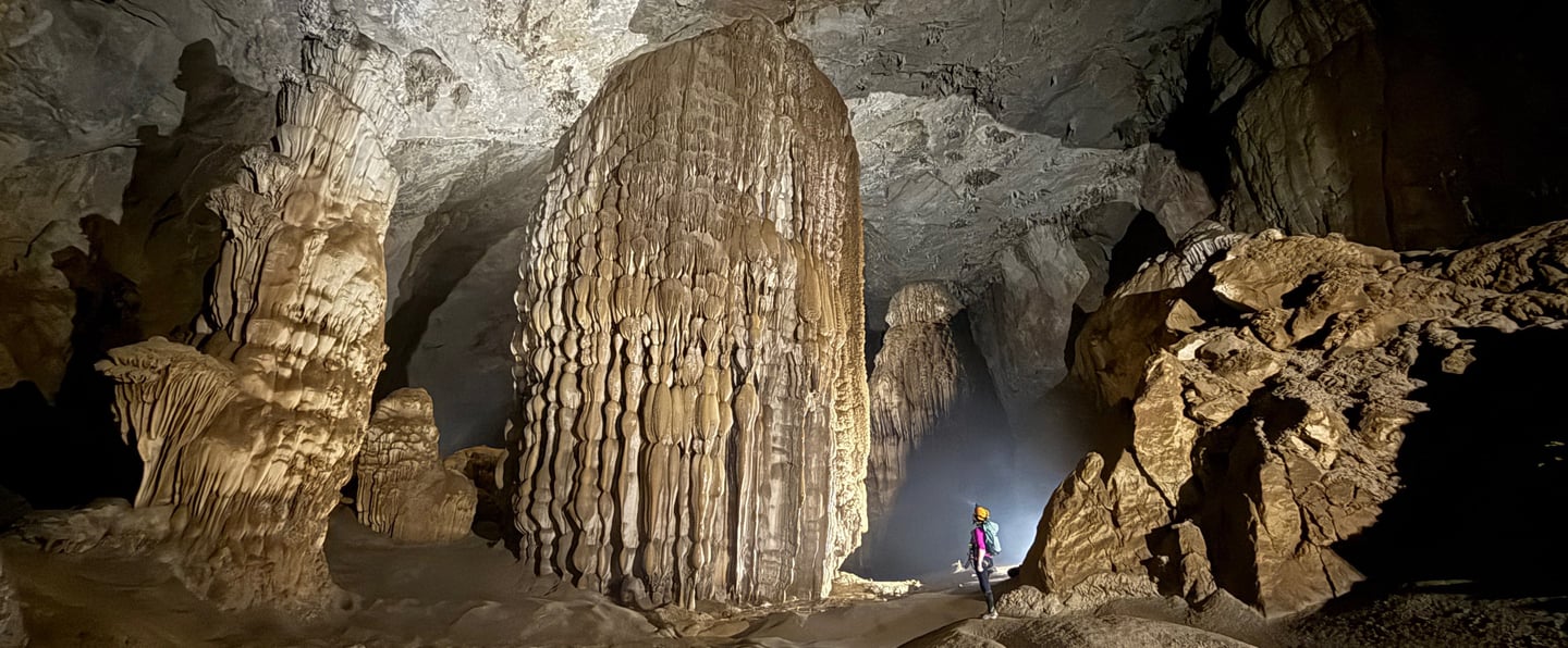 Massive stalagmites near Passchendaele and  great wall of Vietnam, son doong cave, vietnam