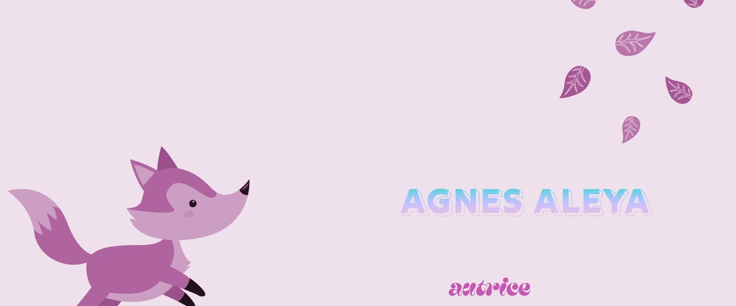 bannière autrice sur fond rose avec un renard