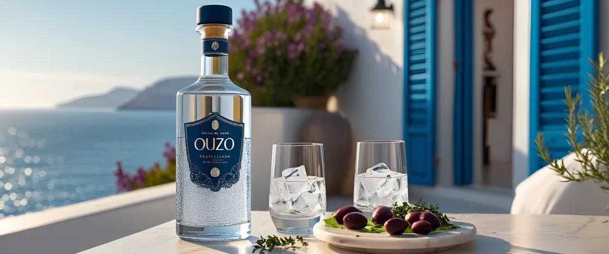 Ouzo Flasche mit 2 Gläsern