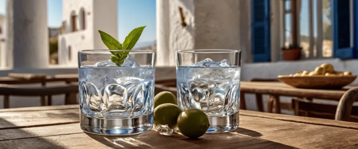 Zwei Gläser Ouzo mit Eiswürfeln