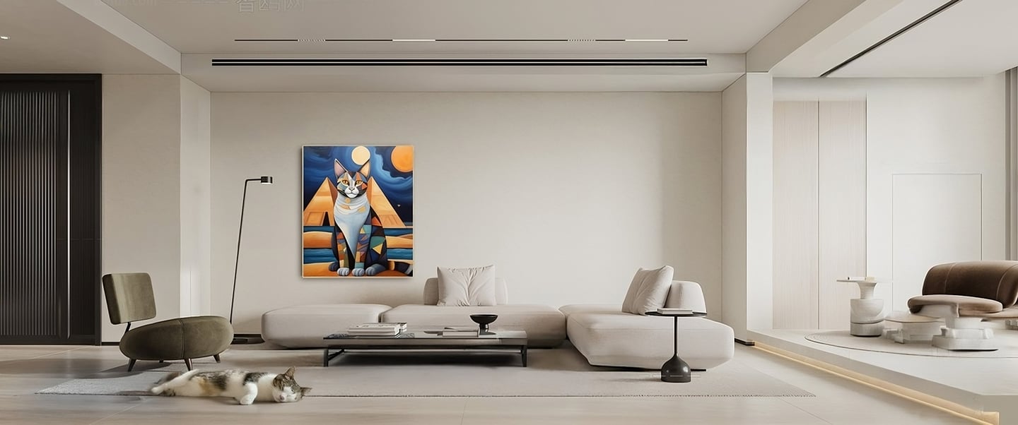a living room with a couch and a cat| Nour Nagy Designs