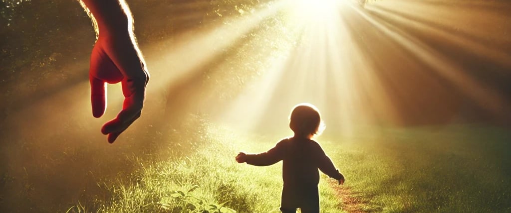 Un père et sont enfants dans une prairie, l'amour d'un père 