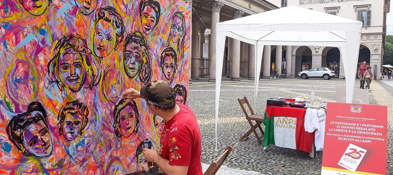 2020 Live Painting Le Madri Costituenti di Carlo Gori per Anpi Novara Piazza Duomo