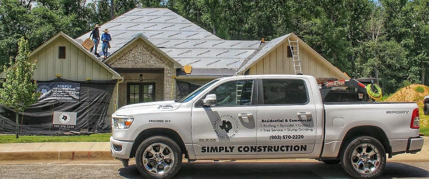 Residential roof replacement in Tyler, TX with a company vehicle & the Catch-All system