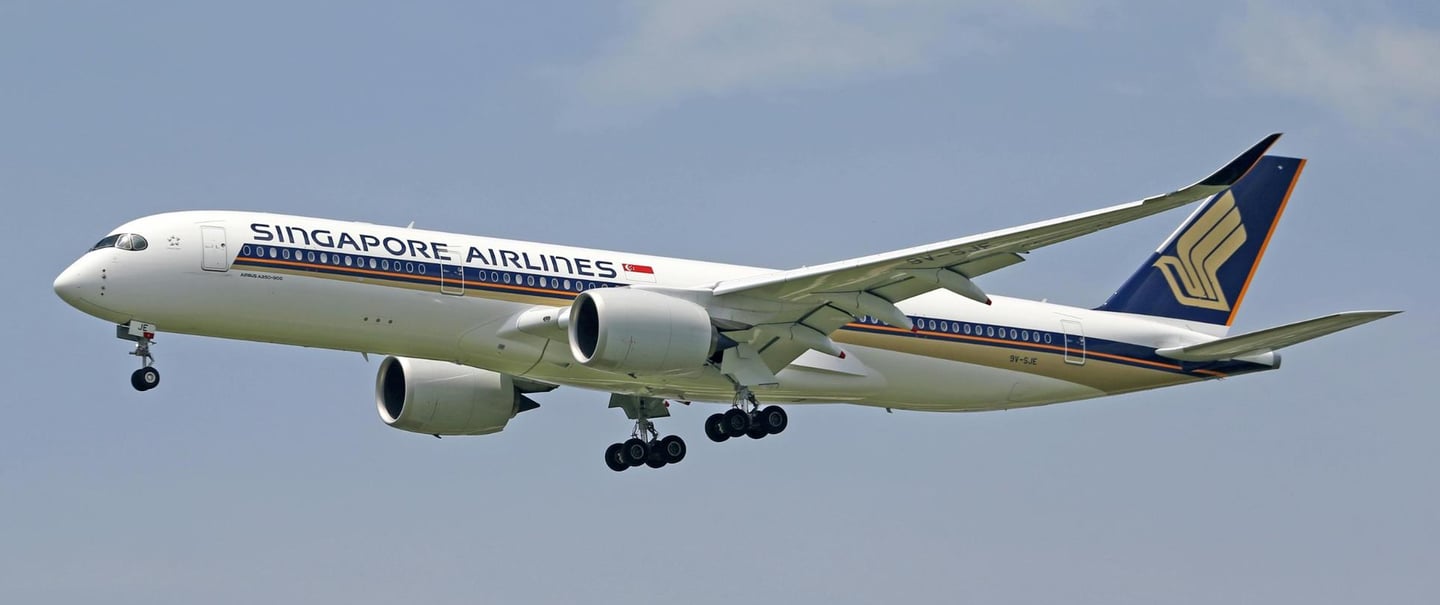 Singapore Airlines Airbus A350 in mid-flight against a clear sky