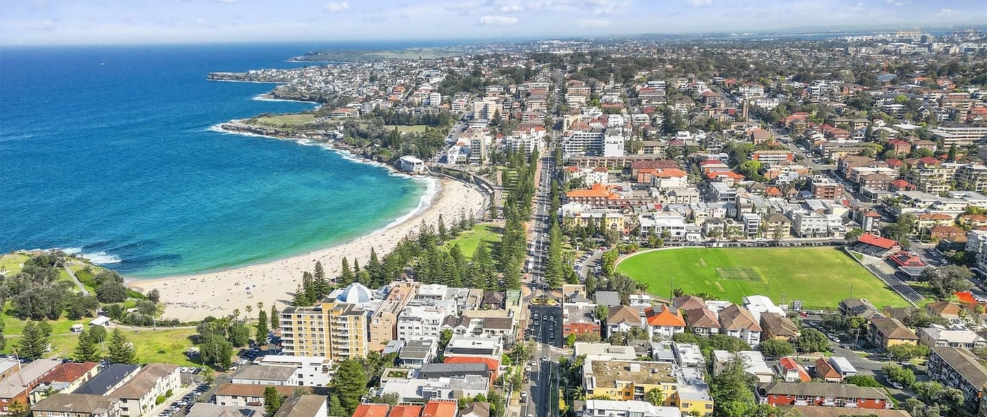 Aerial view of Randwick City Council showing architecture of various local suburbs like Coogee, Randwick, Maroubra, Clovelly