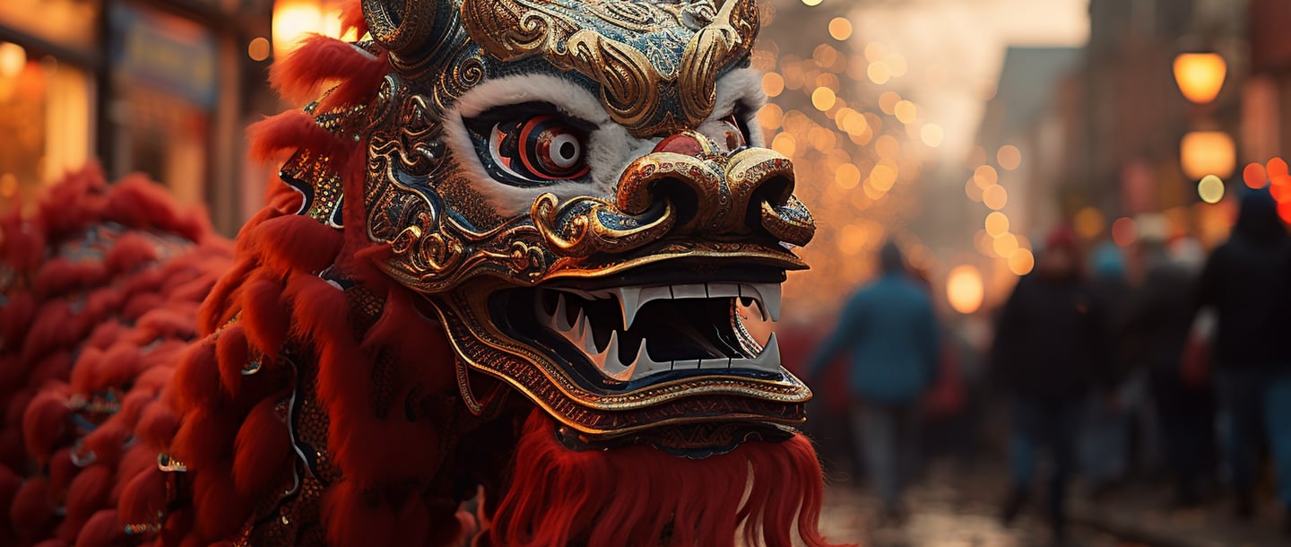 Dragón en un desfile del Año Nuevo chino durante las celebraciones del Festival de Primavera