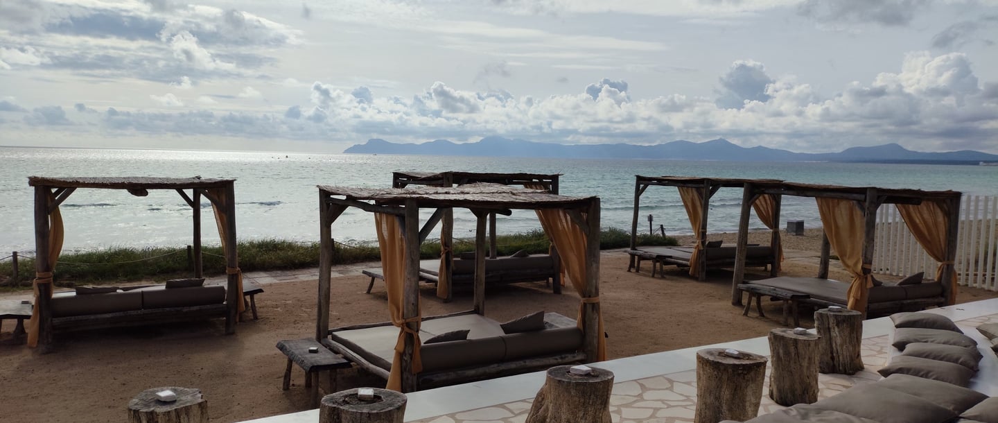 sunbeds with pillow on a beach in Alcudia Mallorca