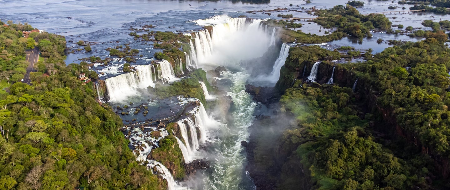 Aerial view of the Iguassu Falls from a helicopter