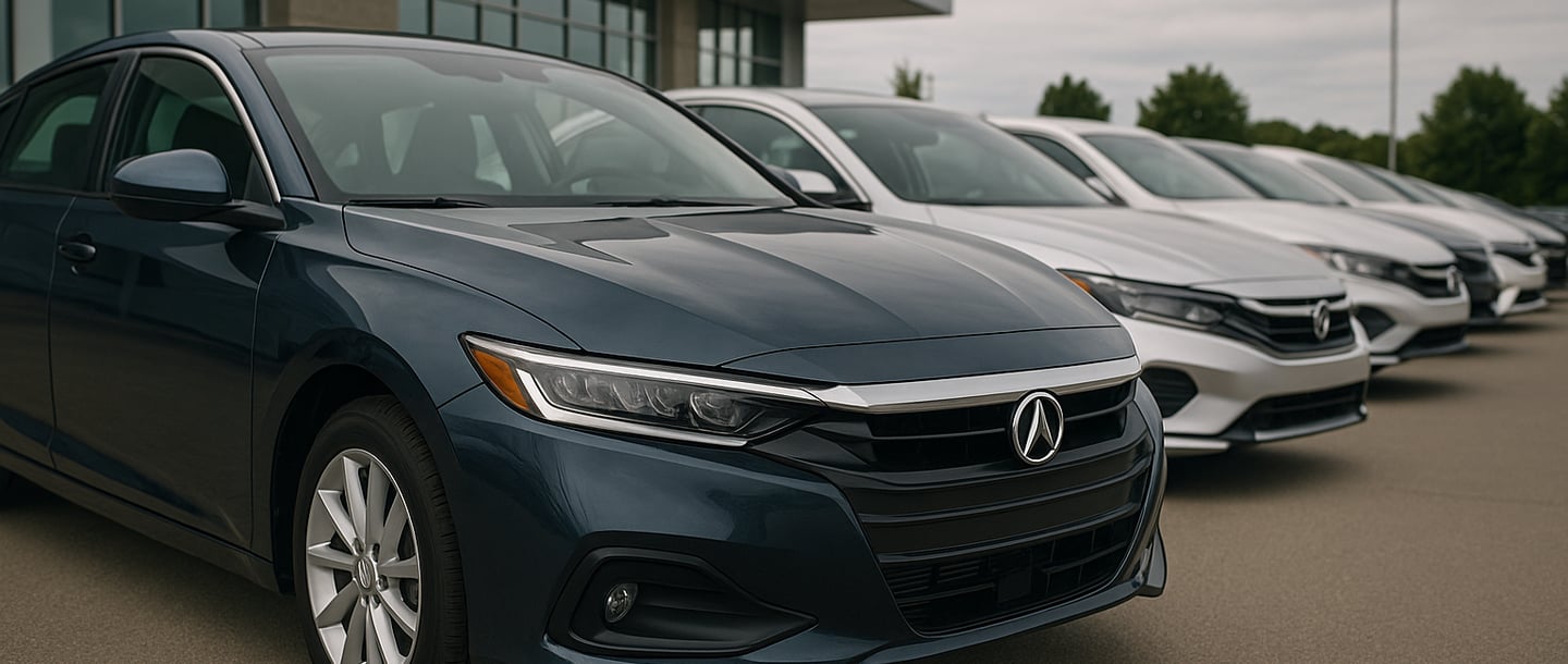 Concesionario con coches nuevos aparcados, símbolo de la caída de matriculaciones en España 2019-202