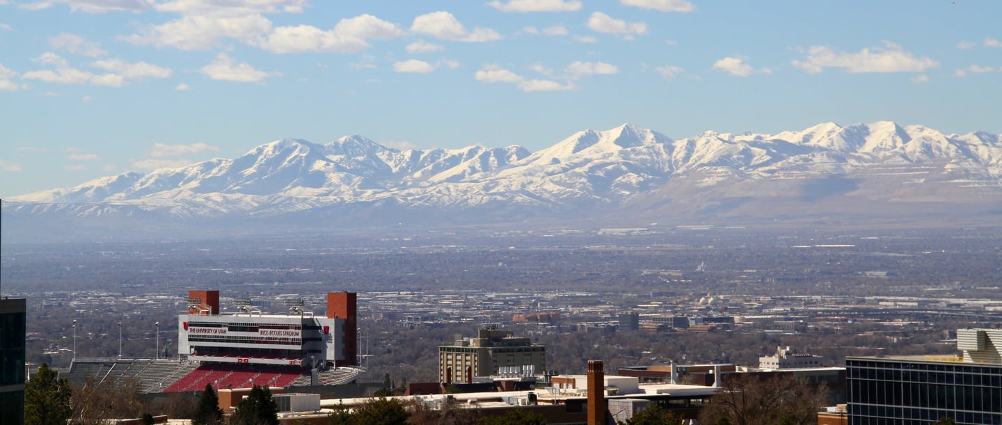 University of Utah Rice-Eccles Stadium with the Oquirrh Mountains in the background