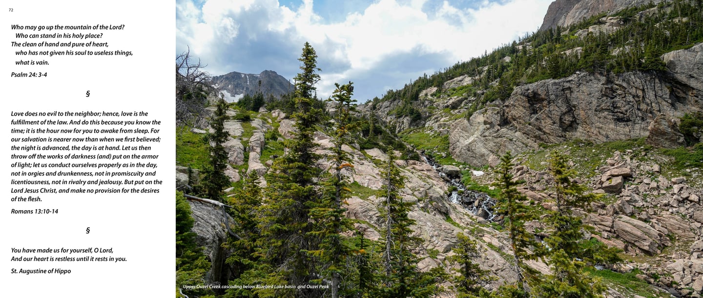 Upper Ouzel Creek cascading below Bluebird Lake basin  and Ouzel Peak