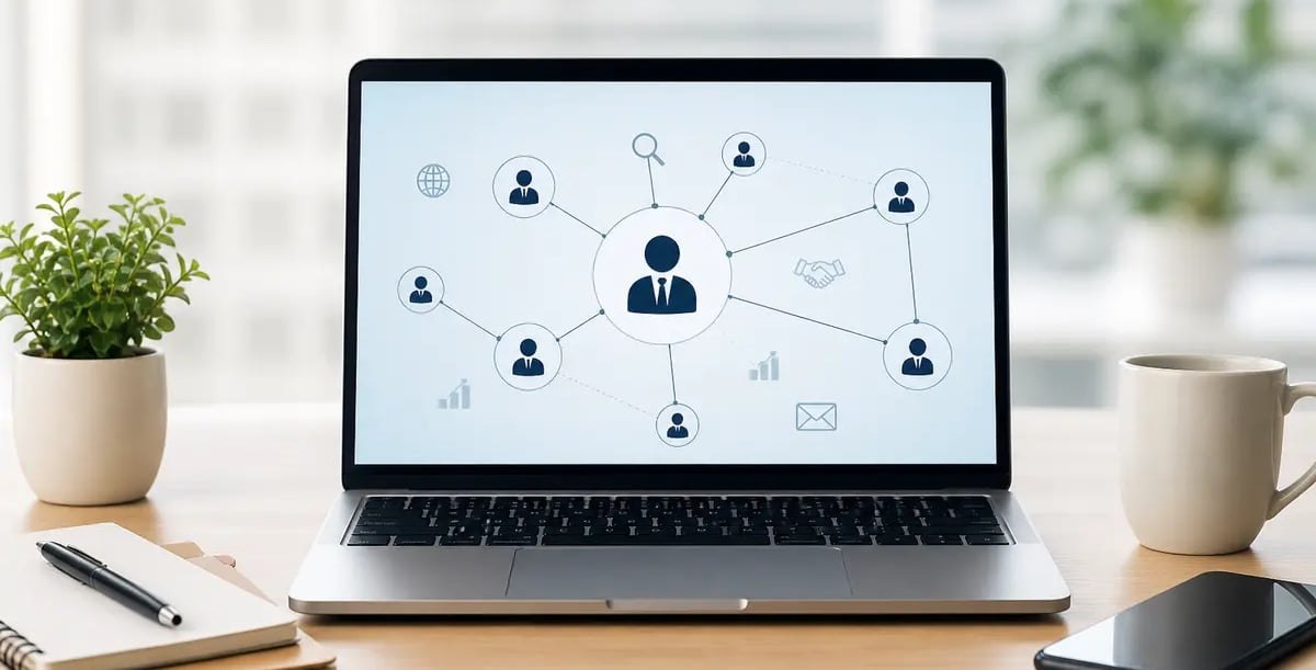 Laptop showing digital network connections representing B2B lead generation and outreach strategy