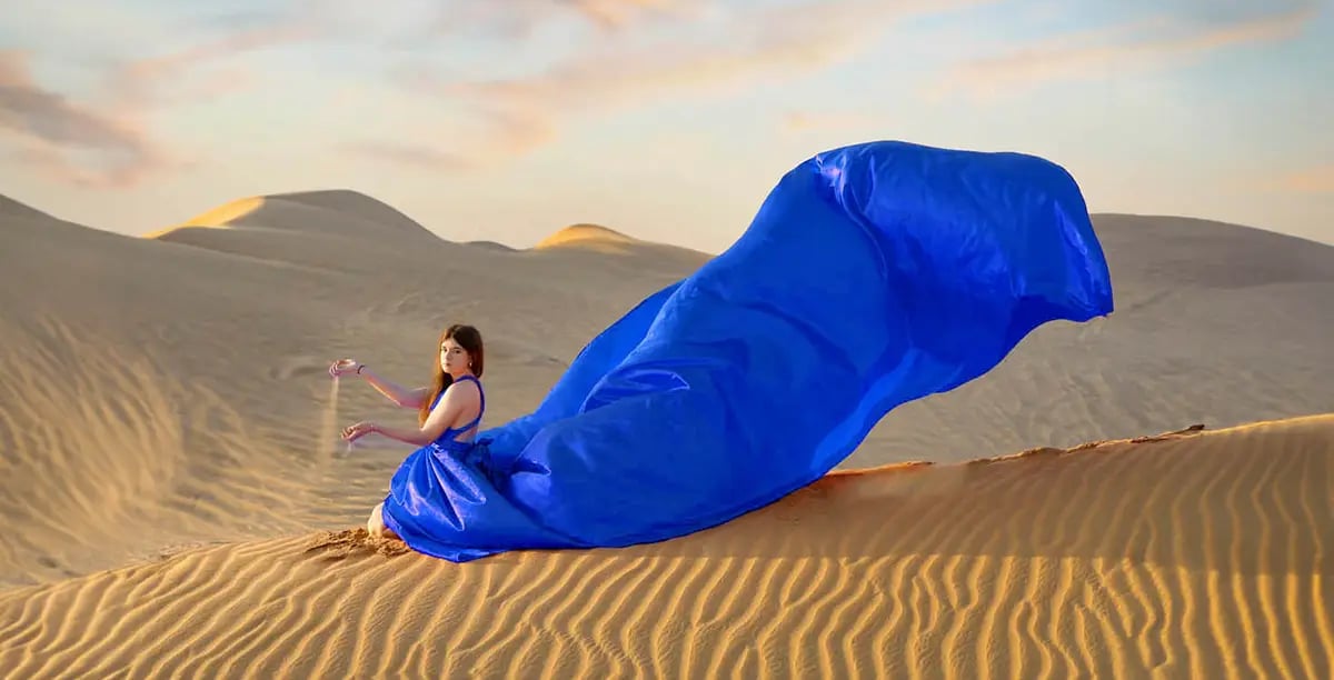 Flying Dress Photoshoot in abu dhabi and dubai Desert