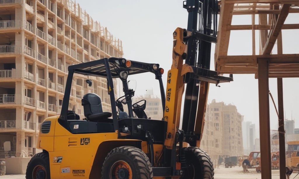 A rugged excavator working on a construction site in Musaffah M10 under clear skies.