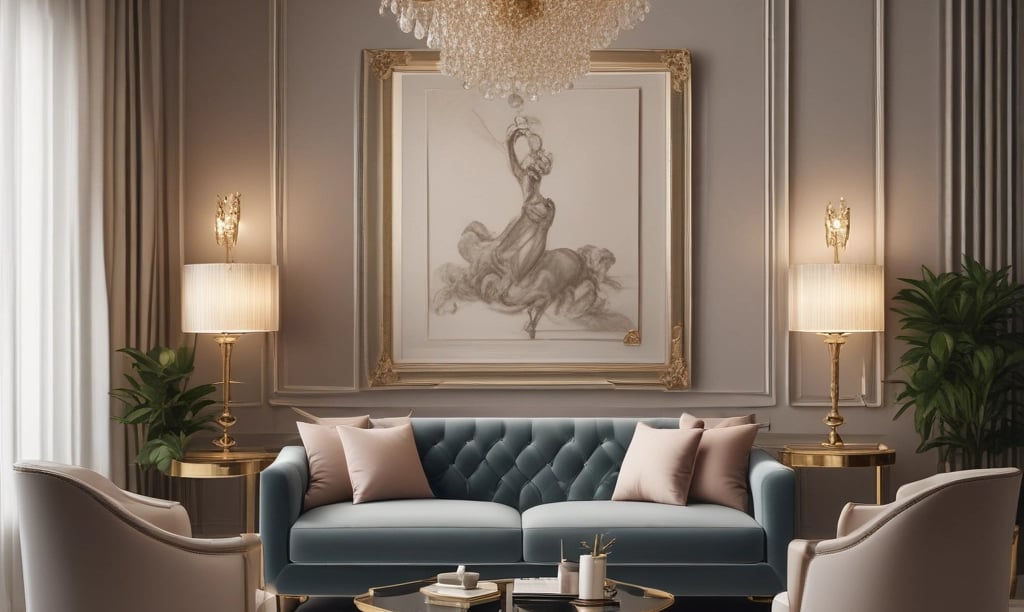 An eclectic interior space featuring ornate wooden architectural elements forming arches overhead. The room is furnished with a mix of vintage and modern chairs and tables. Crystal chandeliers hang from the ceiling, adding a touch of elegance. Various potted plants are placed around, contributing to a cozy ambiance. The decor includes rich textiles and intricate patterns, creating an inviting atmosphere.