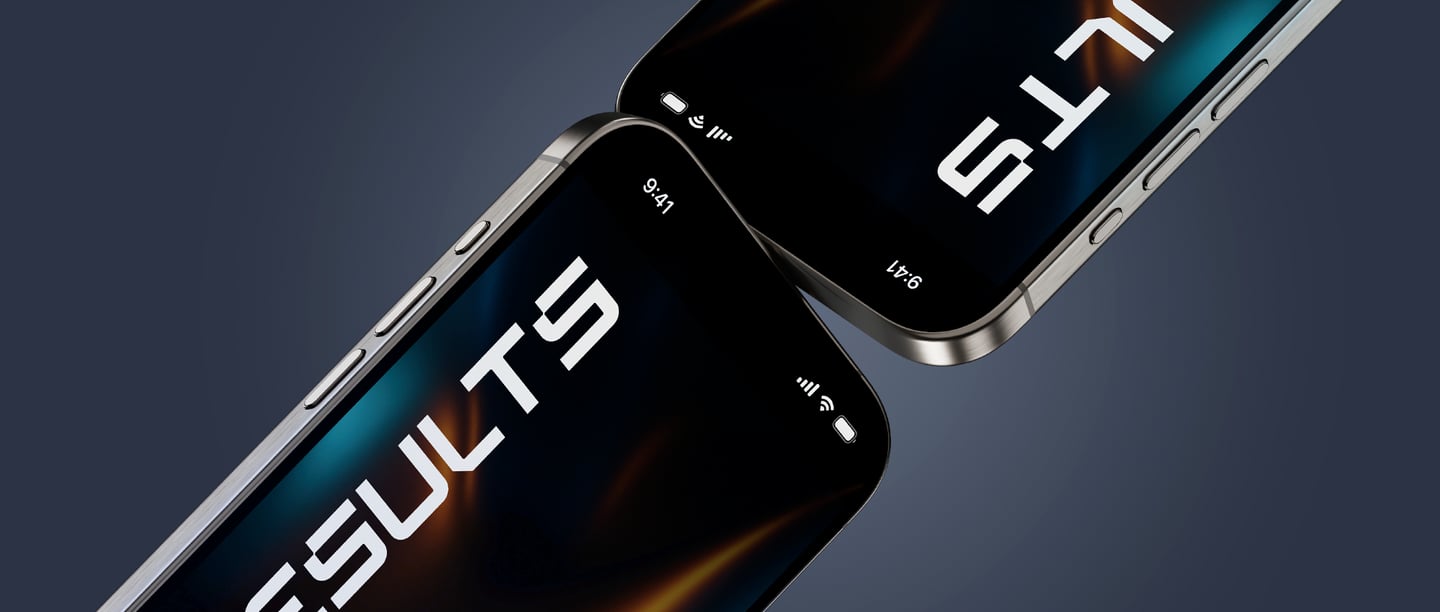 two technological smartphones with the application of the results visual identity on their screens