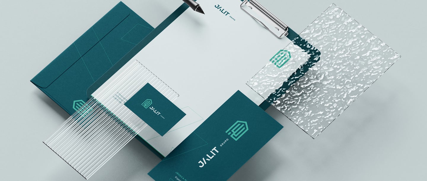 stationery with visual identity jalit group with business card, envelope, flyer and letterhead