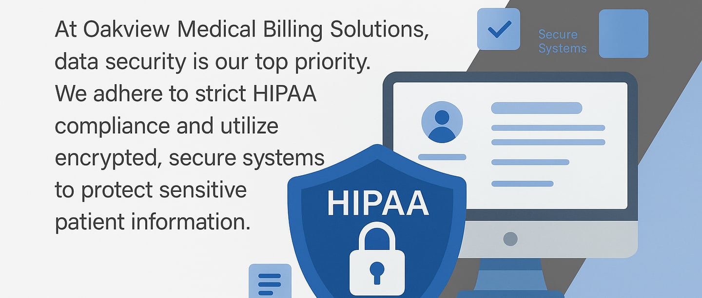 A promotional banner for Oakview Medical Billing Solutions emphasizing data security. The text highl