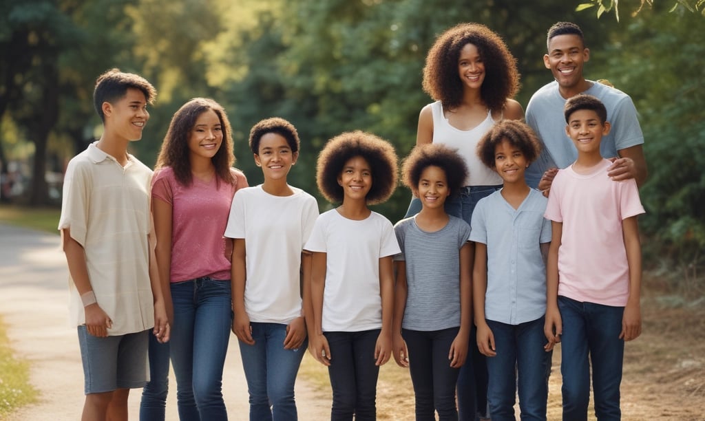 A group of parenting youth gathered outdoors, sharing a moment of joy and connection.