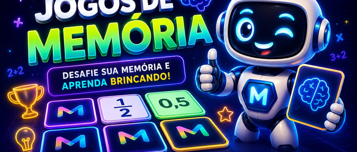 Jogo de memória do MATEMATIC com o robô MATI ensinando matemática de forma divertida, usando frações