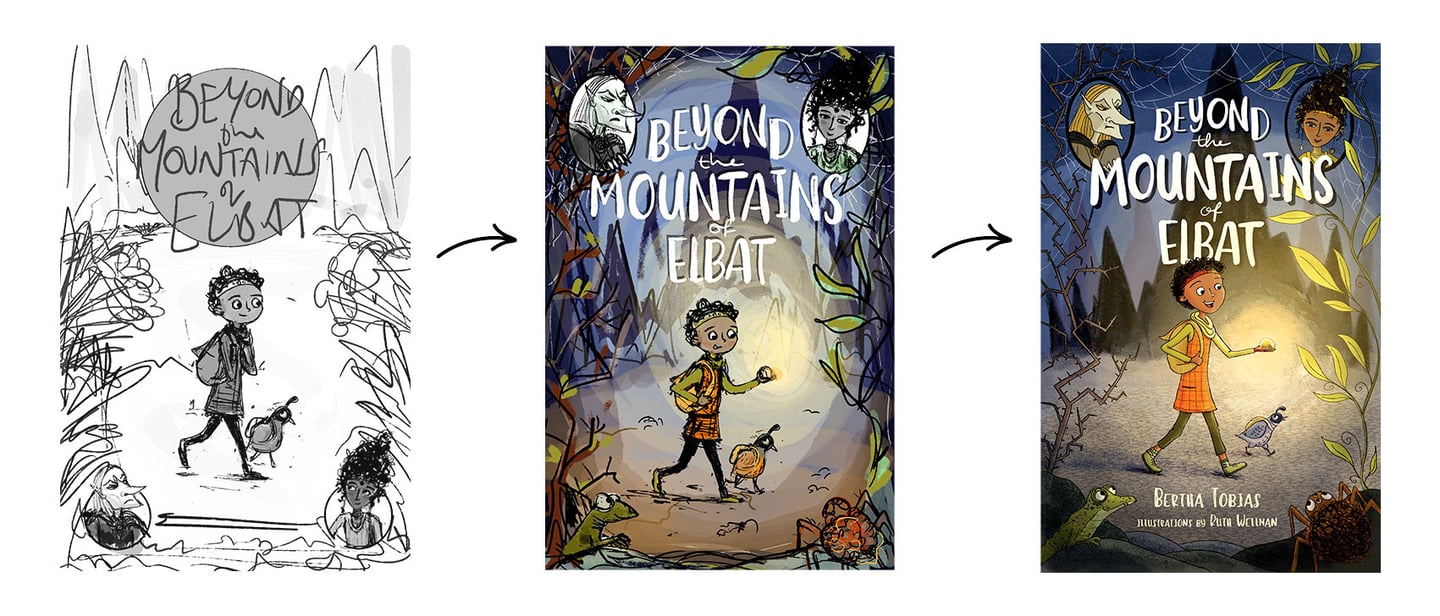 Cover design from rough sketch to final illustration.