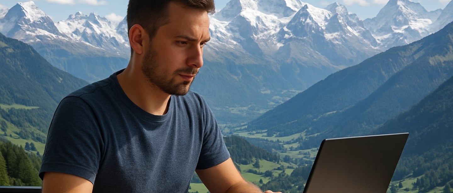 a man sitting at a table with a laptop computer