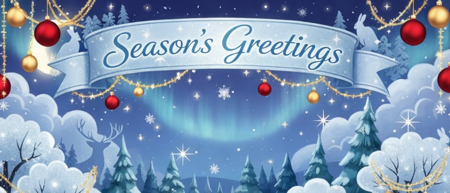 Xyla and Xenya Norriewood winter landscape with christmas. trimmings and forest animal silhouettes