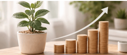 a planter with a plant in front of a plant