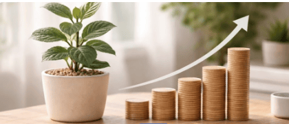 a planter with a plant in front of a plant