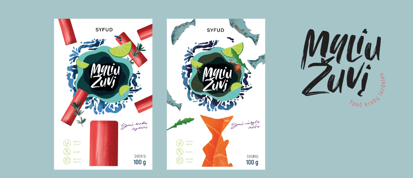 packaging for salmon and surimi, lemon and water design