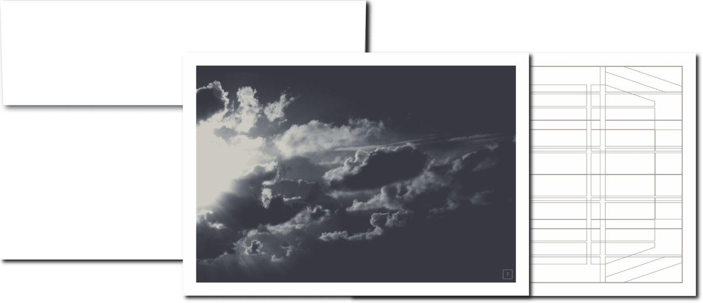 Beispiel für DIN A5 Trauerkarte mit ikonografischem Himmelmotiv