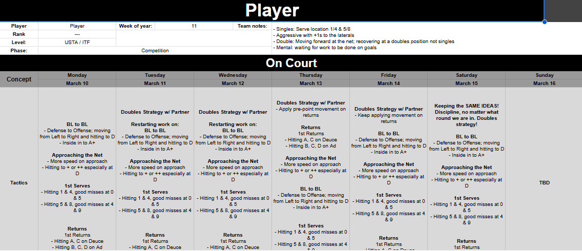 Cesar Performance Coach Tennis Training Microcycle