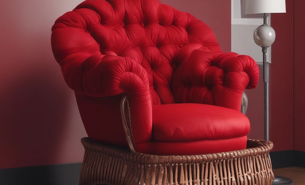 A skilled artisan carefully upholstering a vintage armchair in a cozy workshop filled with fabric swatches and tools.