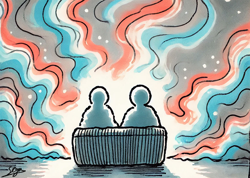 a couple of people sitting on a couch