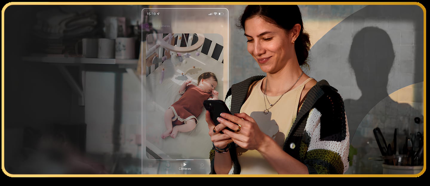 a woman in a black jacket and a cell phone