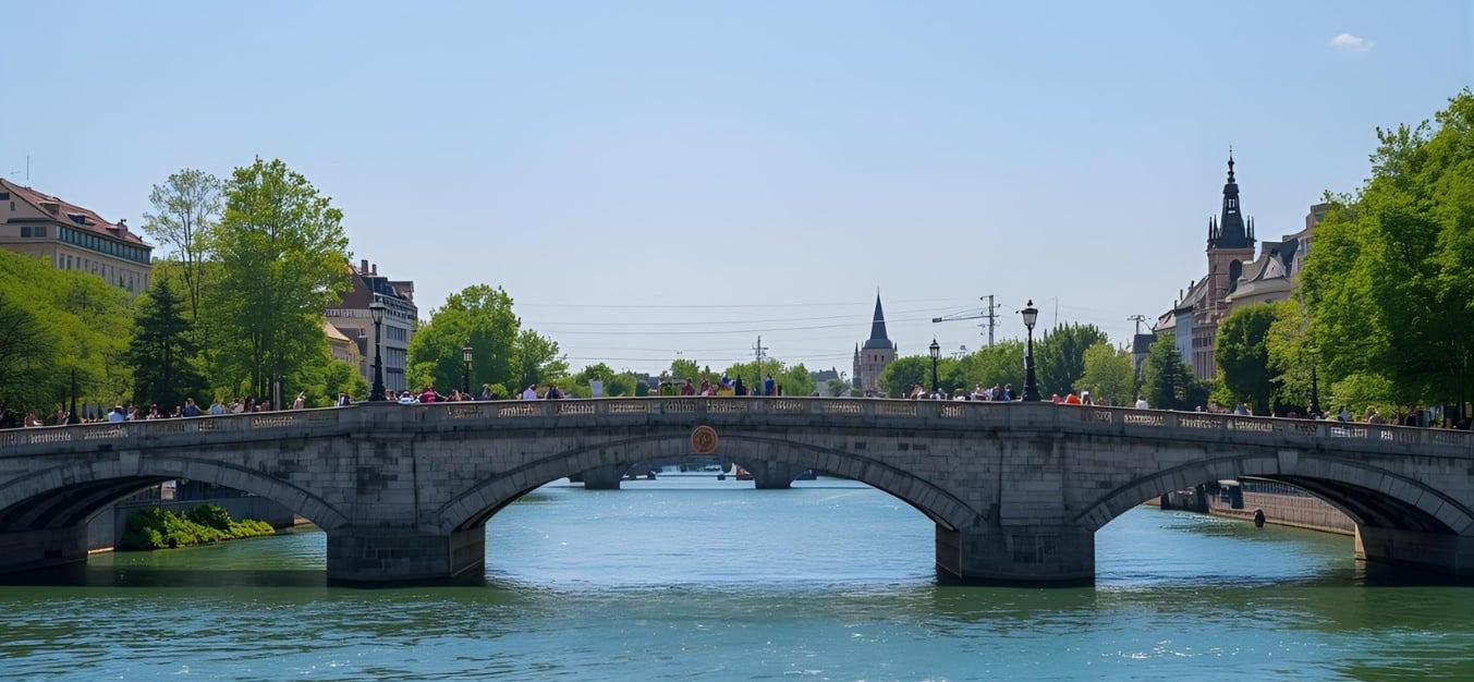 River bridge, highlighting the goal of bridging gaps in English language skills