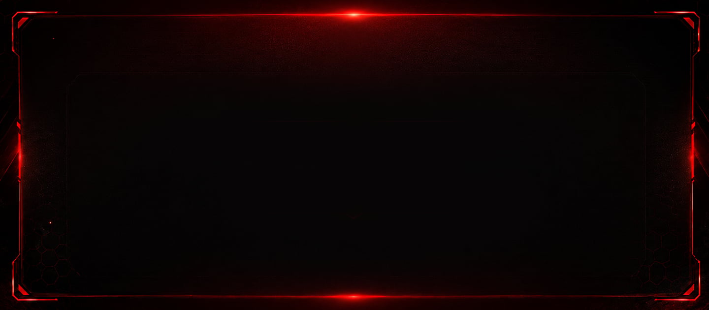 Futuristic black gaming background with glowing red neon frame and light effects.