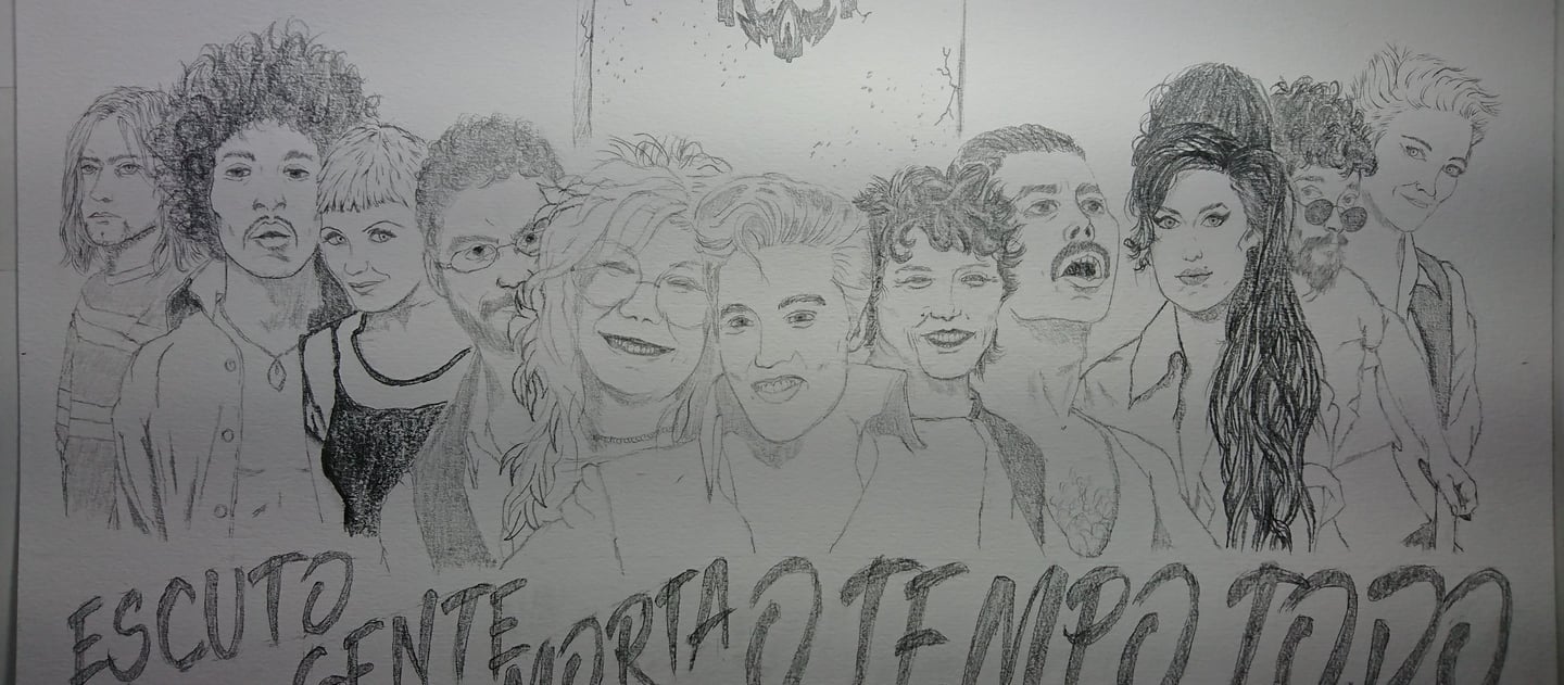 desenho club dos 27, músicos que partiram cedo demais