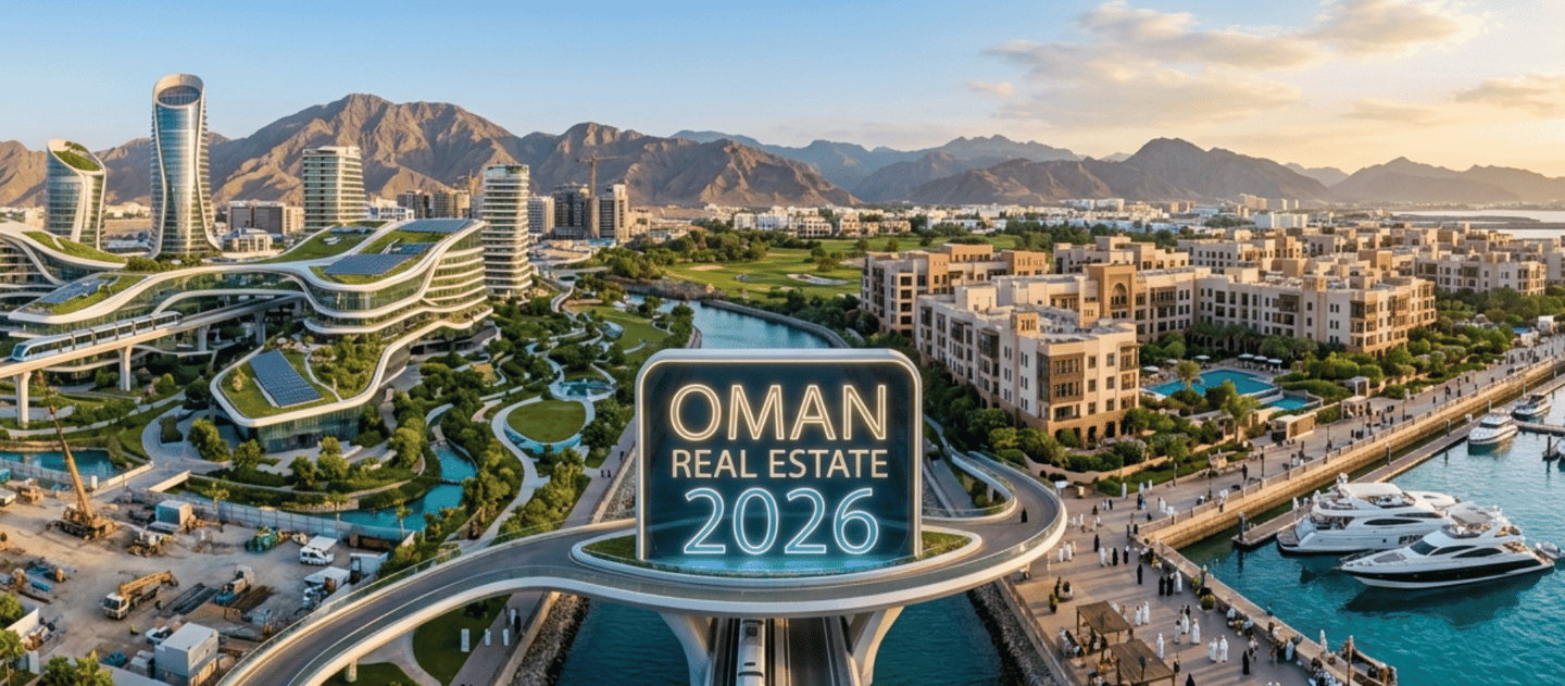 Real Estate Investment Oman 2026, View of Al Mouj Muscat Marina and Sultan Haitham City future devel