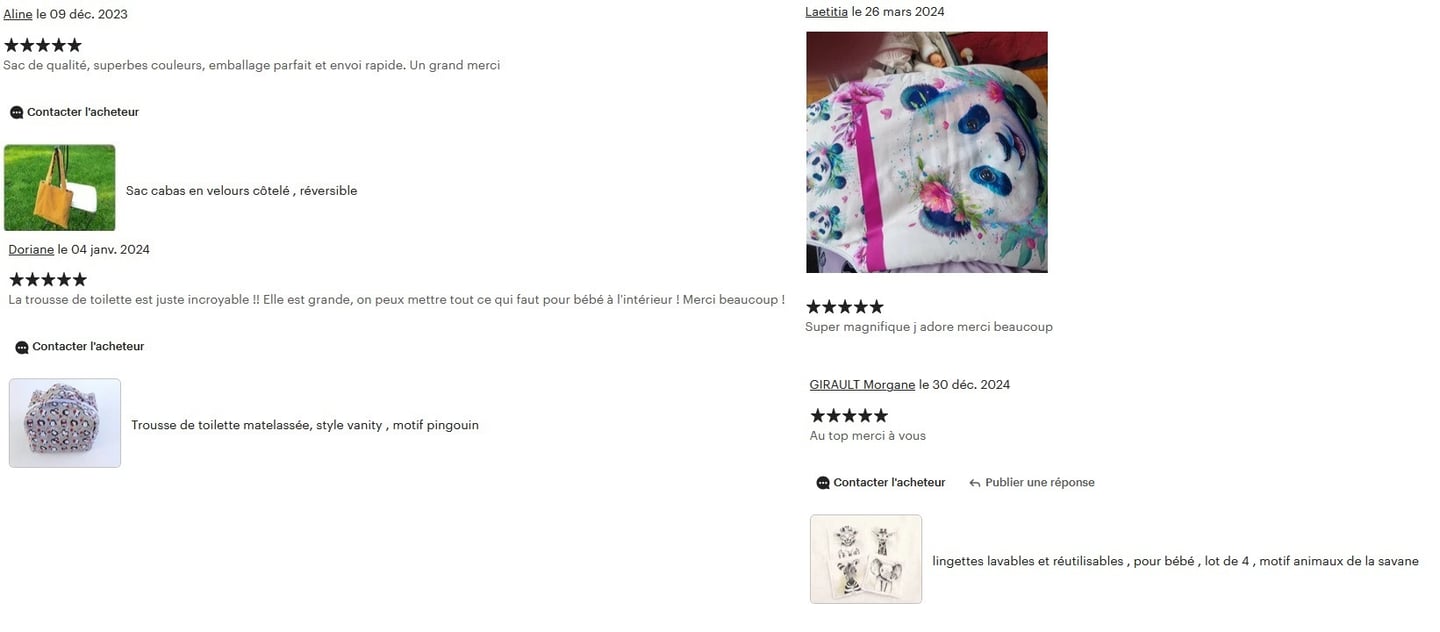 Avis reçus lors de mes précédentes ventes