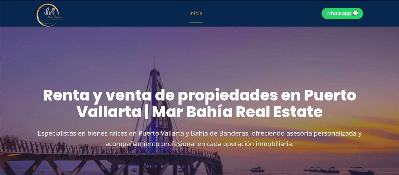 Banner para la página web inmobiliaria de Puerto Vallarta, propiedad de Mar Bahía, que muestra propi