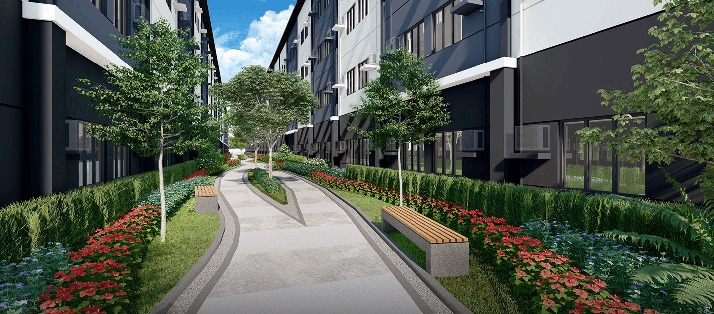 a park like area with a bench and a bench